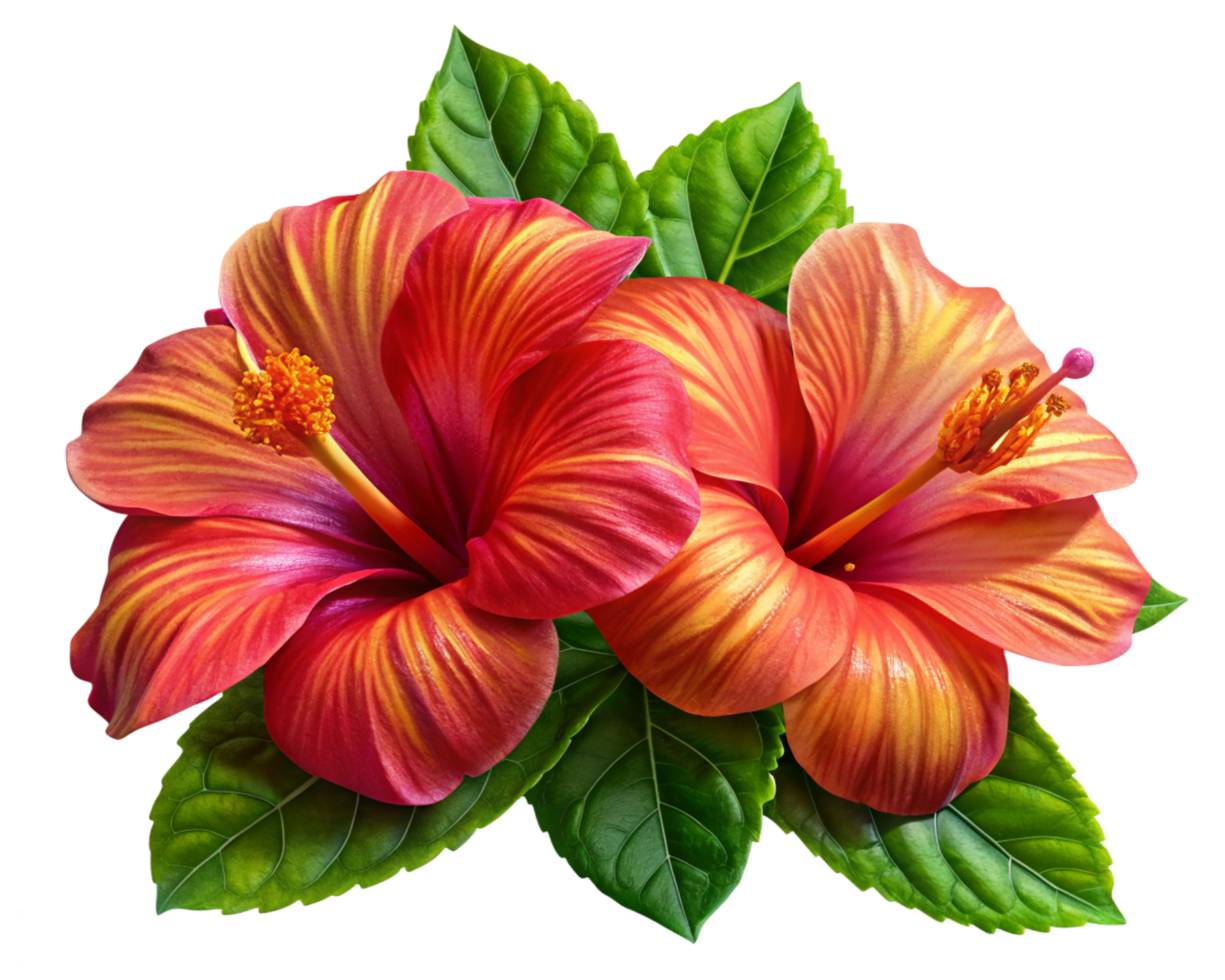 Red Orange Hibiscus Cluster Isolated on Transparent png