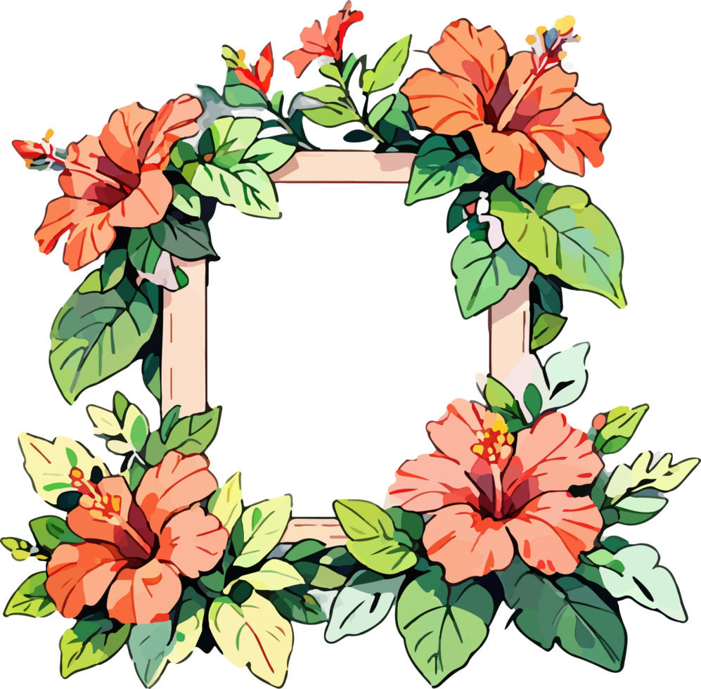 Decorative Red and Orange Hibiscus Blooms with Leaves Transparent png