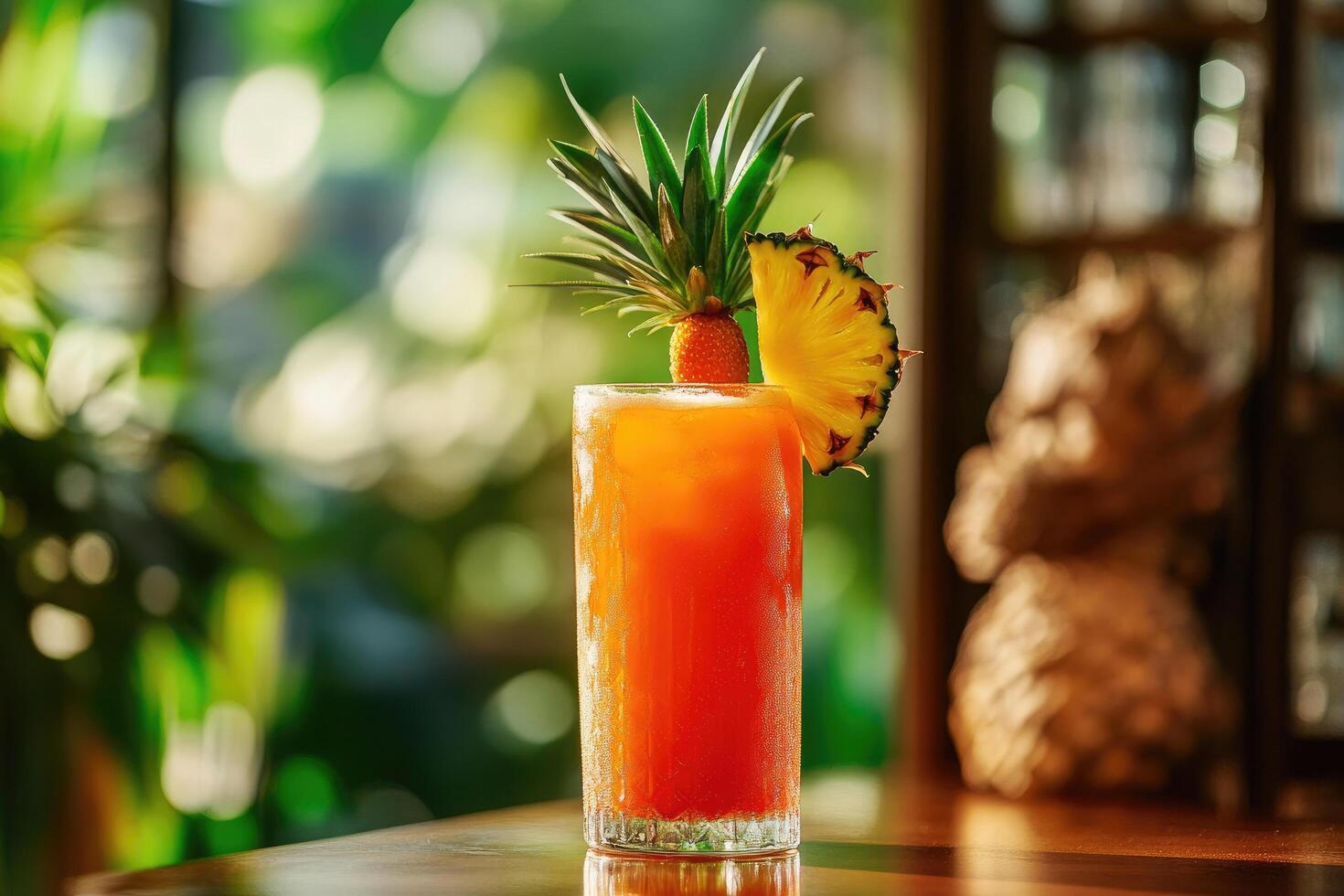 A tropical drink with a pineapple garnish on top photo
