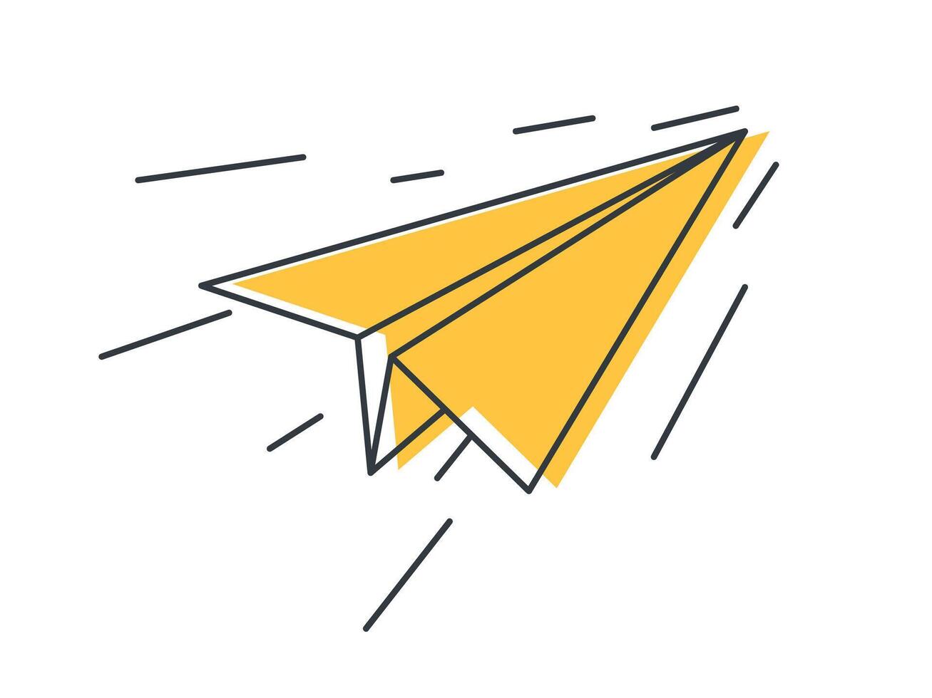 Paper plane motion, origami airplane hand drawing vector