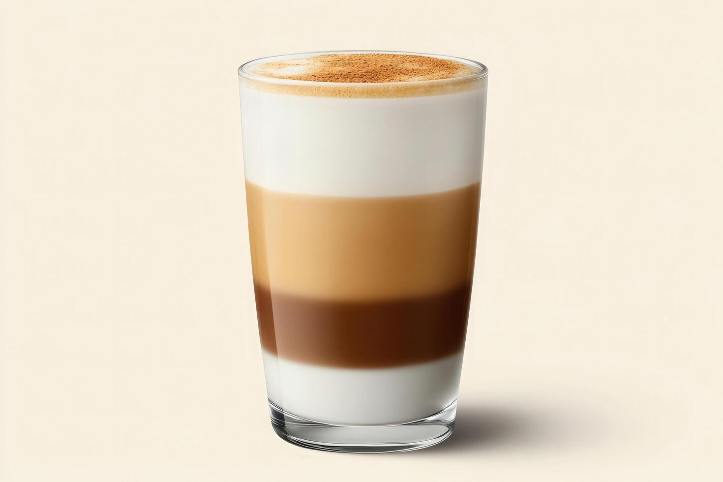An espresso drink with a white and brown layer photo