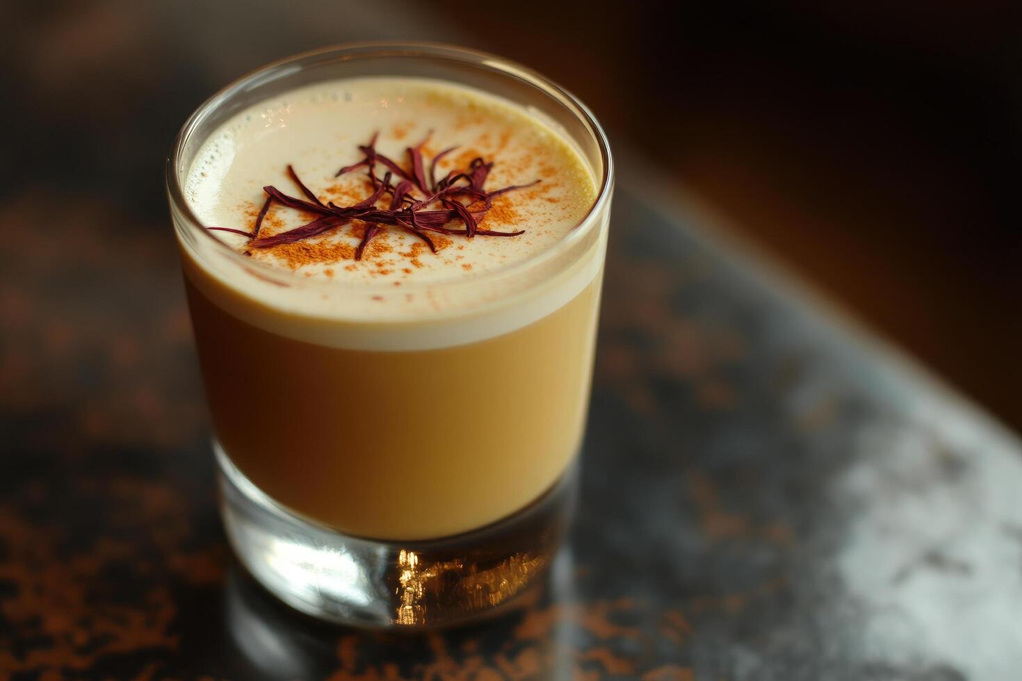 A coffee drink with a garnish on top photo