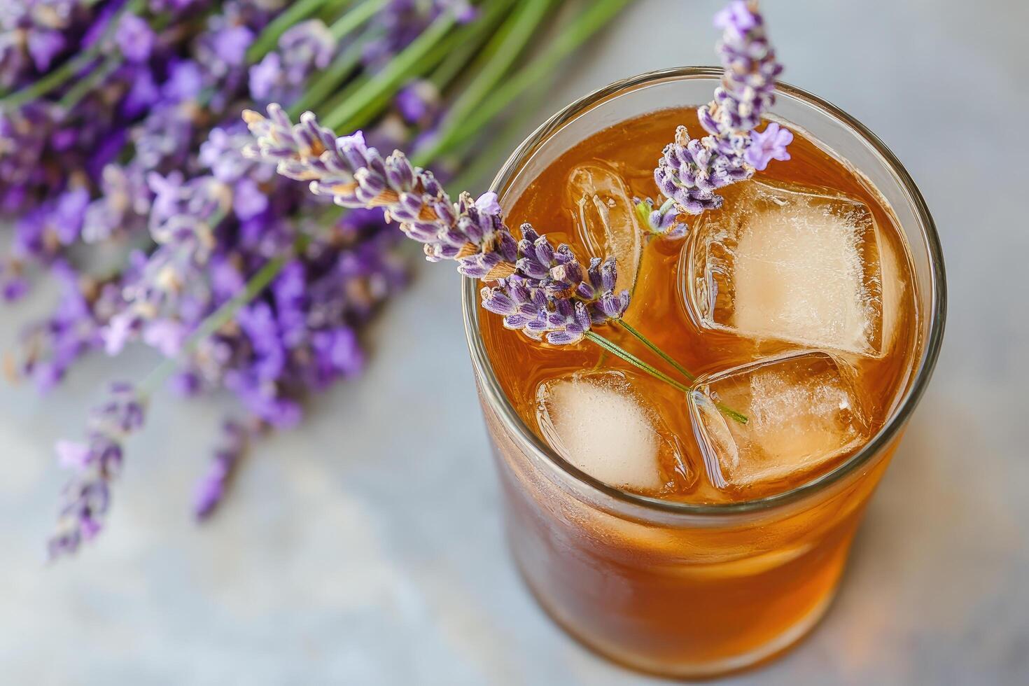 Lavender tea with ice cubes photo