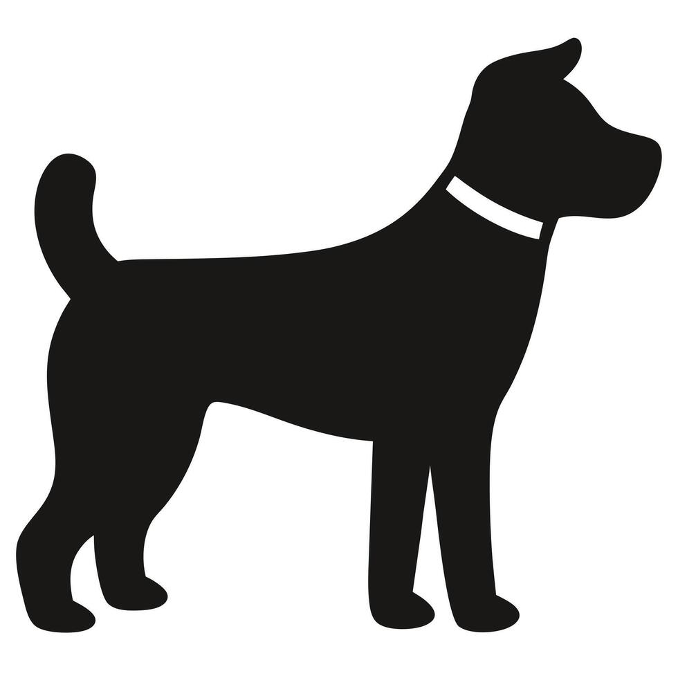 Silhouette Illustration Of A Dog Wearing A Collar On Isolated White Background vector