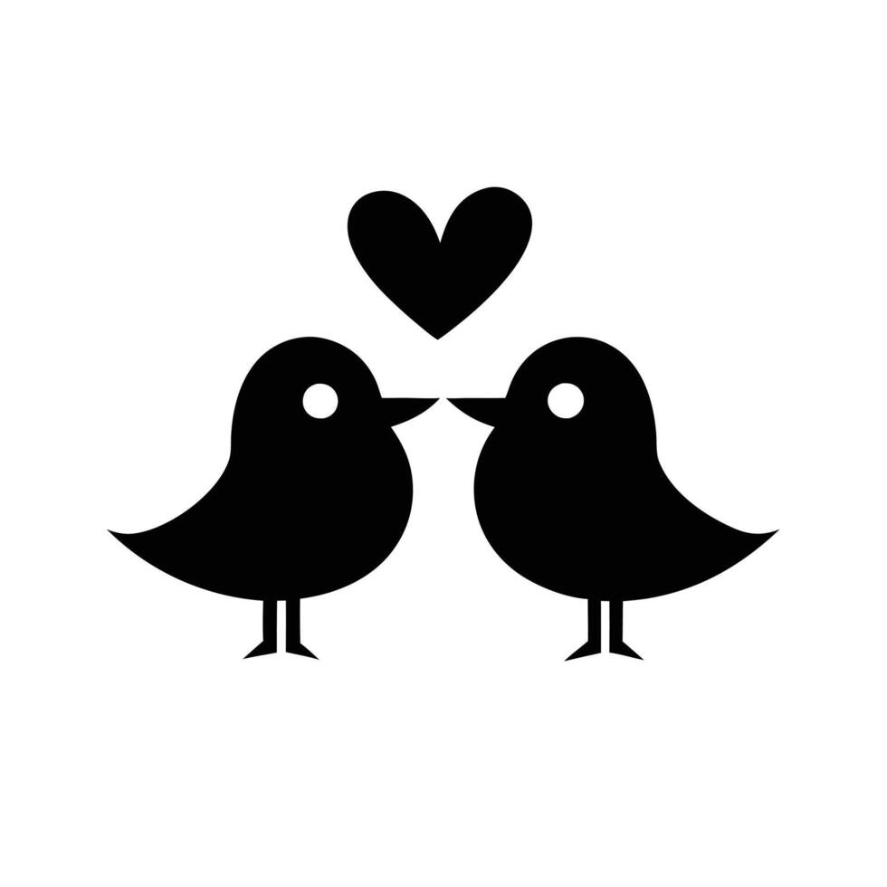 Two Stylized Birds In Love Minimal Monochrome Illustration Icon vector