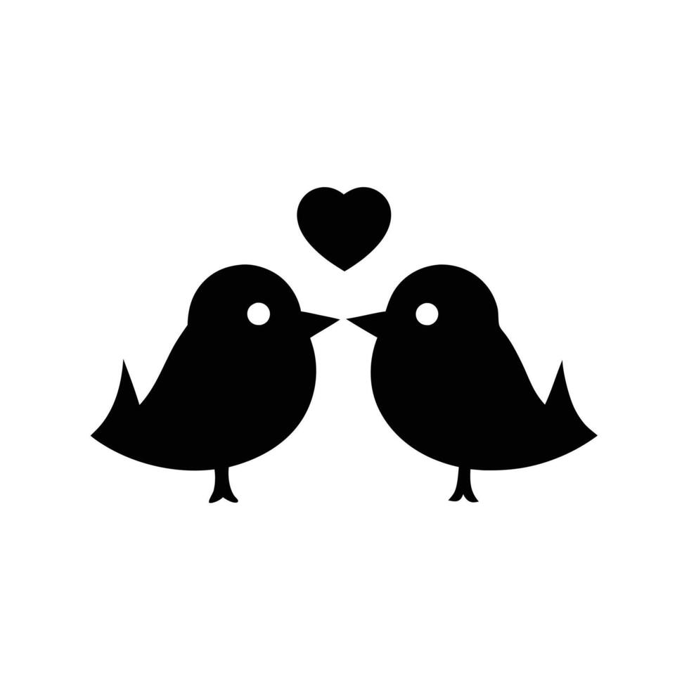 Silhouette Birds In Love Kissing With Heart Graphic Illustration vector
