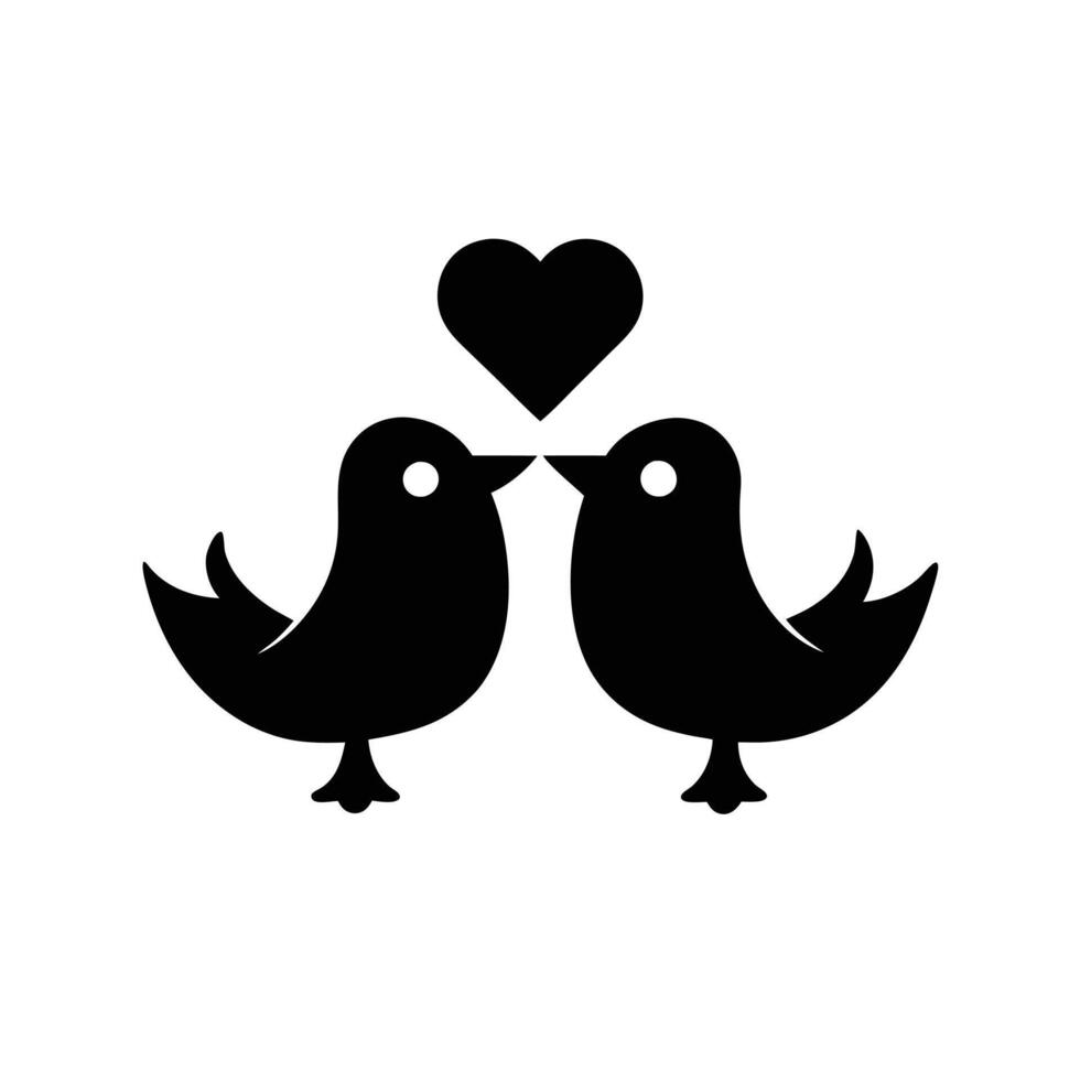 Two Birds Touching Beaks With A Heart Above Them Black Silhouette vector