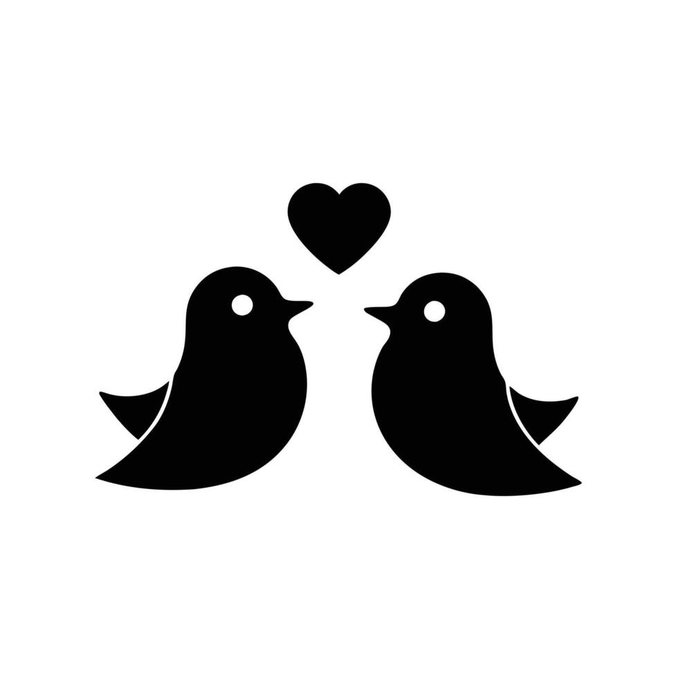 Two Birds Silhouette With Heart Shape Expressing Love And Valentines Day Concept vector