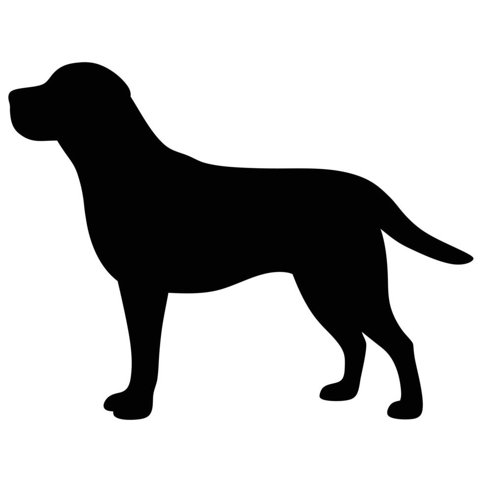 Black Silhouette Of Loyal Dog Companion Standing Isolated On White Background vector