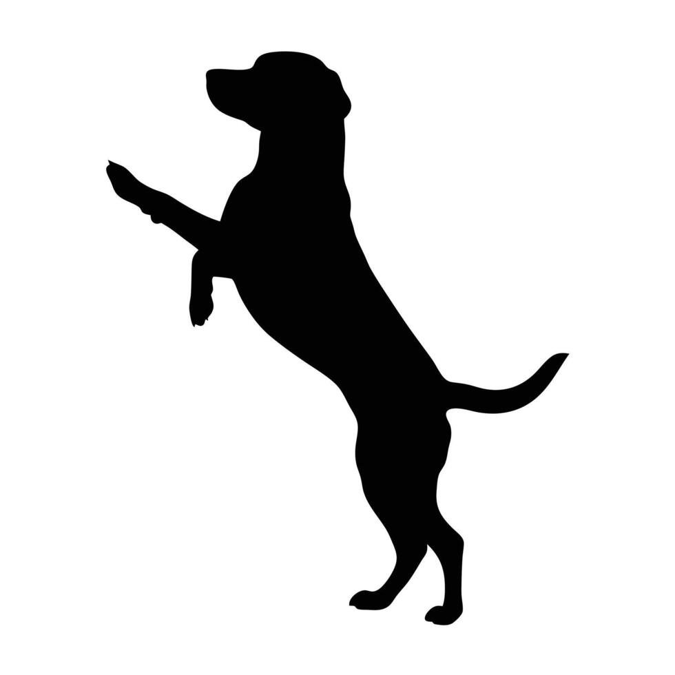 Silhouette Of Dog Standing On Hind Legs Isolated On White Background vector