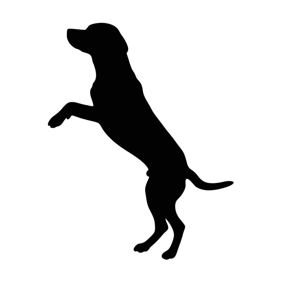 Black Silhouette Of A Dog Standing On Hind Legs Isolated On White Background vector