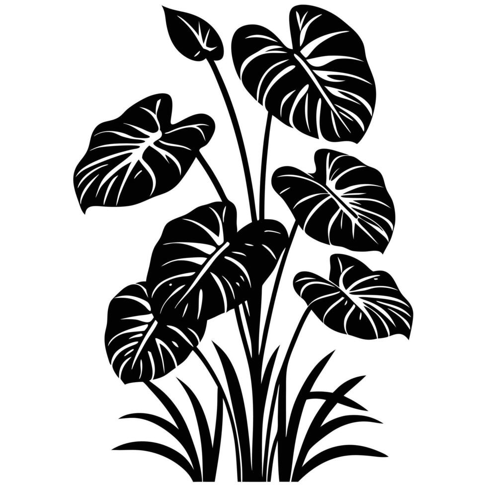 Black Silhouette Of Tropical Leaves Arrangement With Grass On A White Background vector