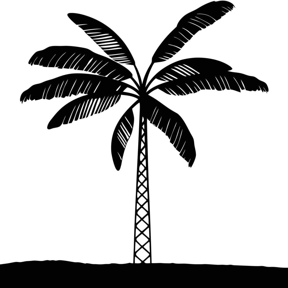 Black And White Silhouette Illustration Of A Single Palm Tree On A Hill vector