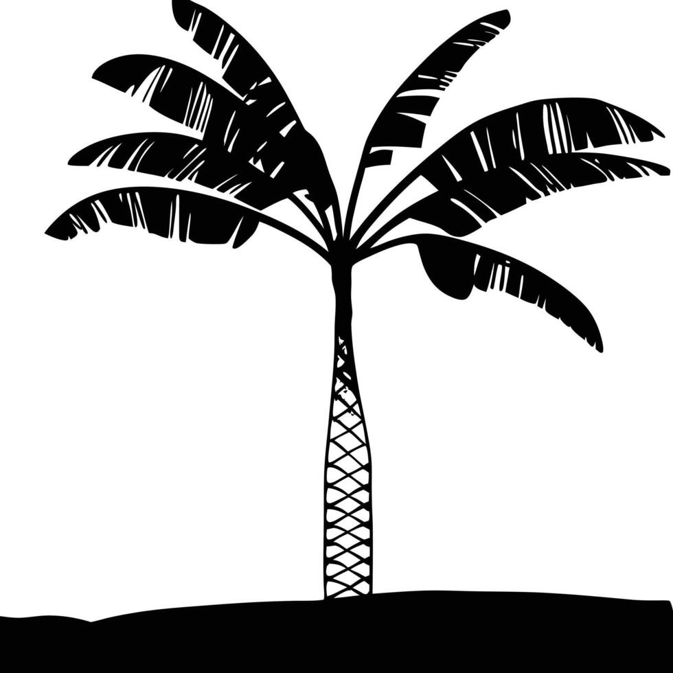 Black And White Silhouette Illustration Of A Palm Tree On The Beach vector