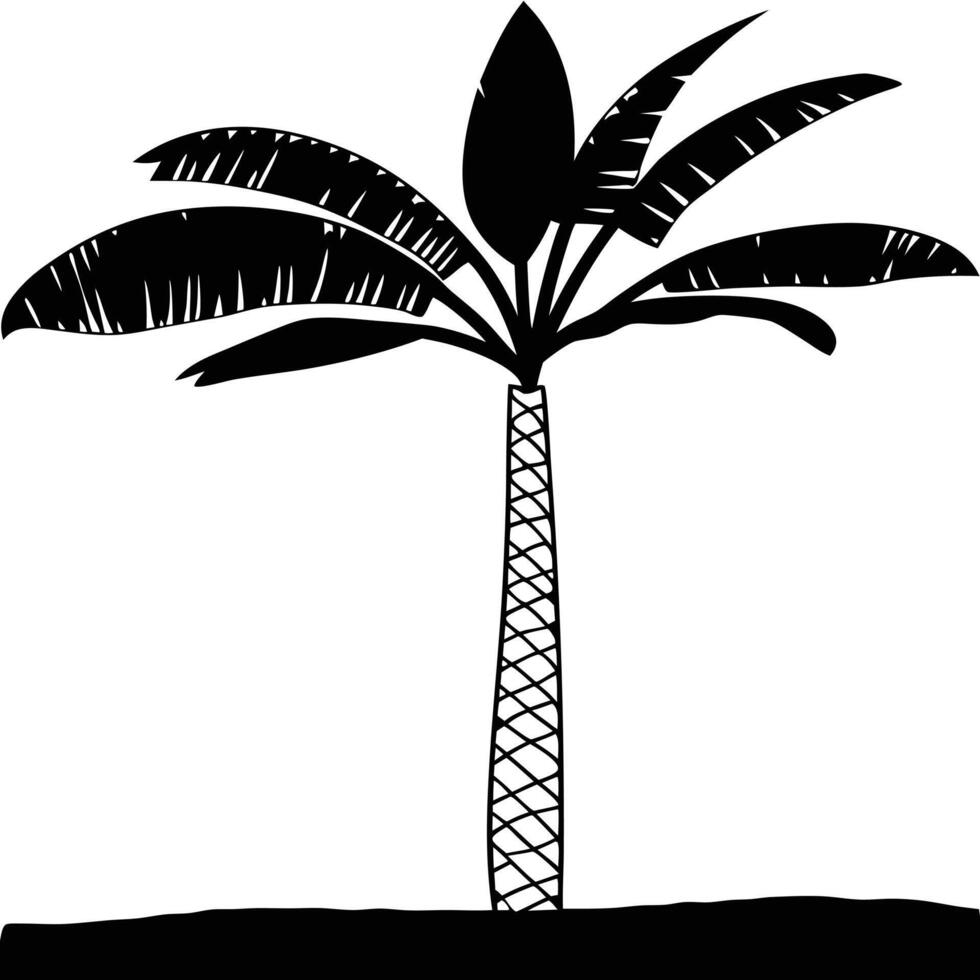 Striking Silhouette Illustration Of A Tall Tropical Palm Tree Against White Backdrop vector