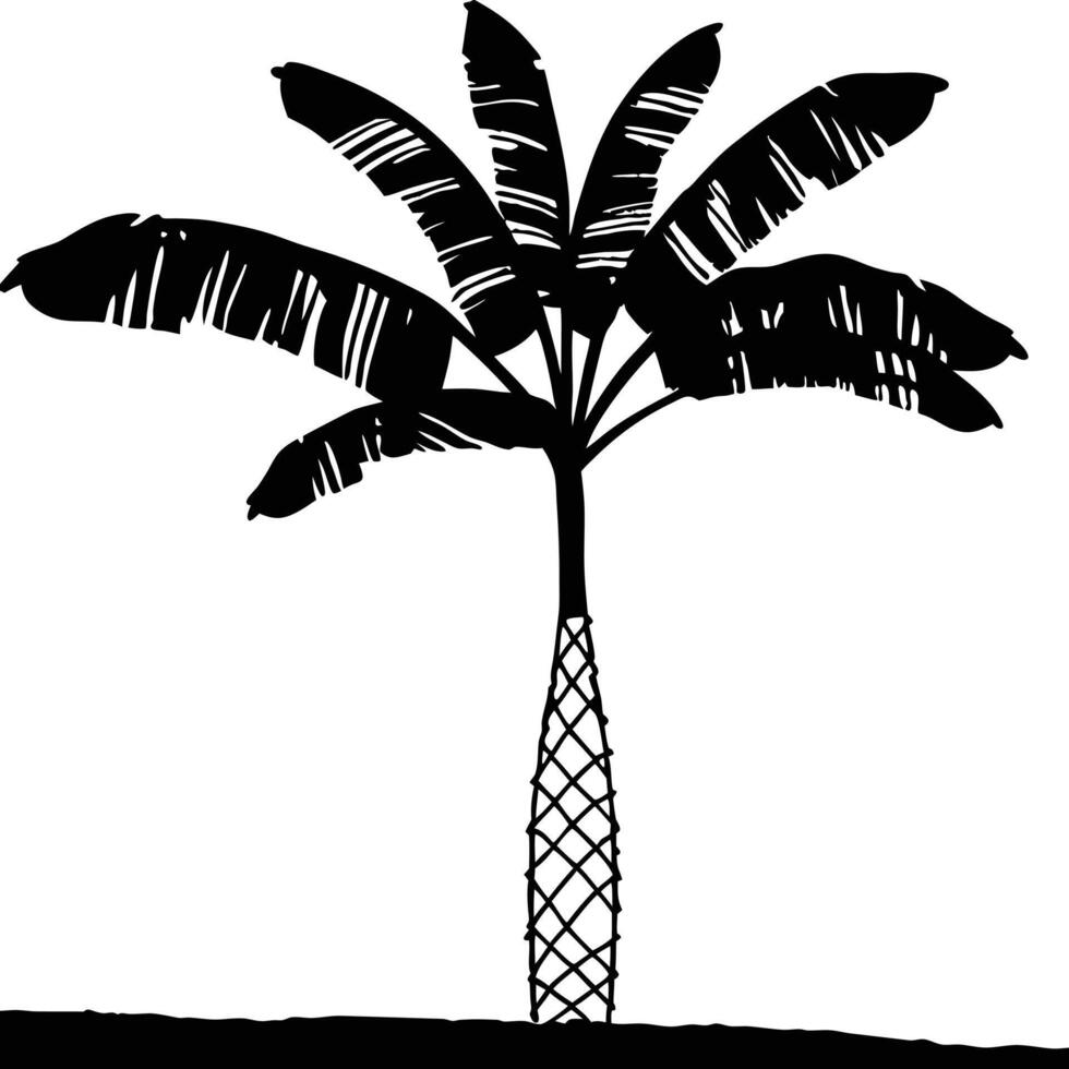 Silhouette Of A Banana Tree With Patterned Trunk On White Background vector