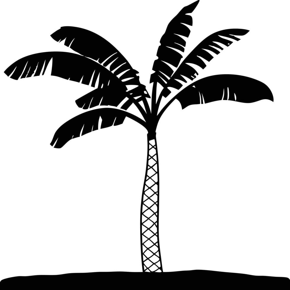 Black Silhouette Of Banana Palm Tree On Ground Illustration Design vector