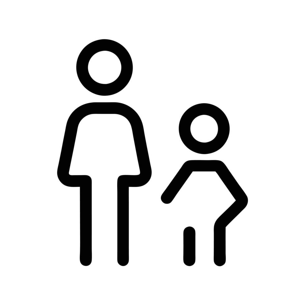 Outline Symbol Of Adult And Child Family Black And White Illustration vector
