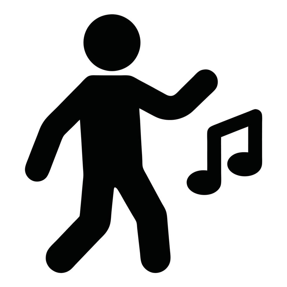 Stick Figure Dancing To Music Notes Black Silhouette Illustration vector