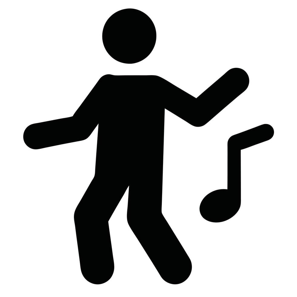 Black Silhouette Of A Person Dancing With A Musical Note Symbol vector