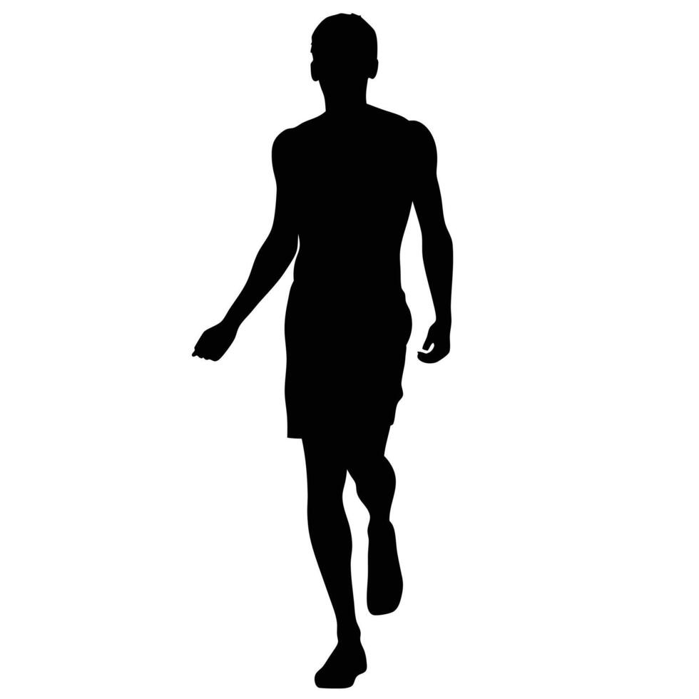 Silhouette Of A Man Walking Alone Forward On A White Isolated Background vector