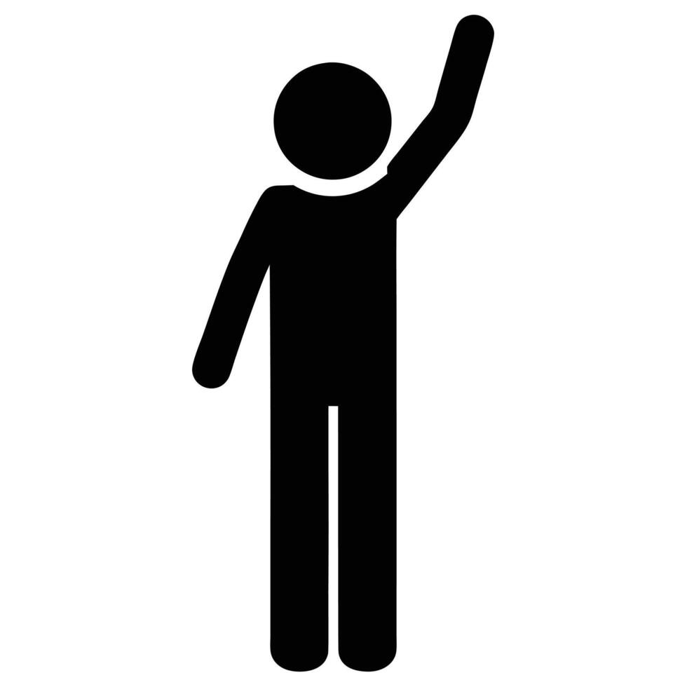 Black Stick Figure With Arm Raised For Attention Or Greeting Graphic vector