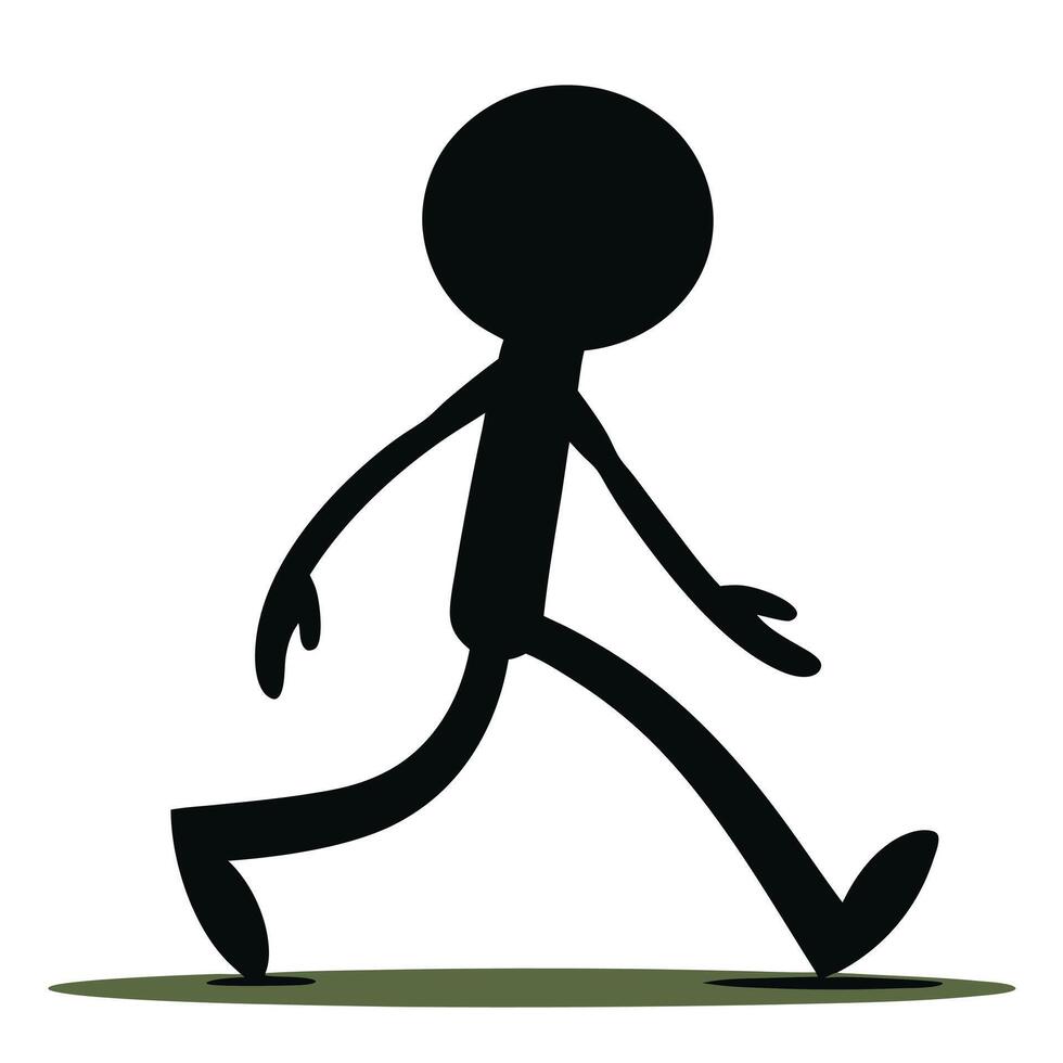 Simple Black Stick Figure Walking Silhouette Illustration On White Background vector