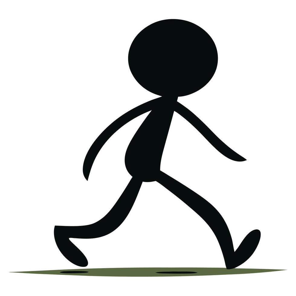 Simple Black Stick Figure Walking Forward Isolated On White Background Illustration vector