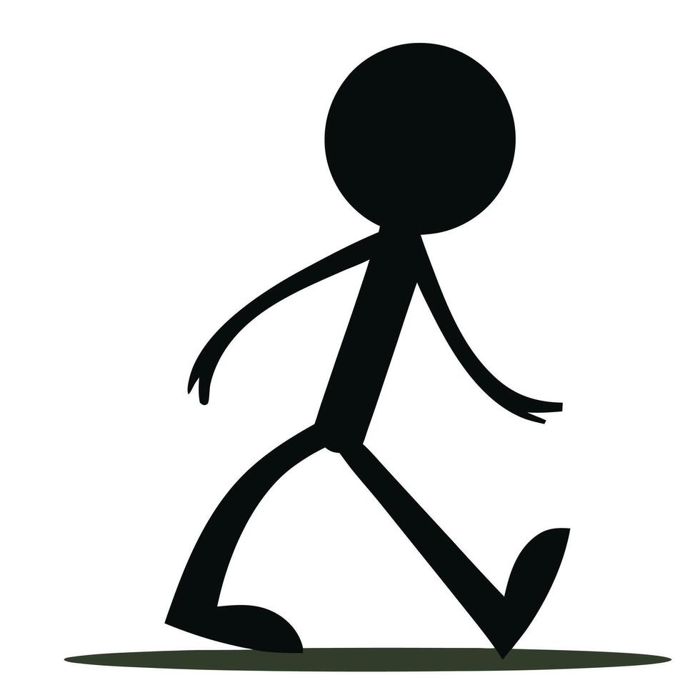 Simple Stick Figure Walking Silhouette Isolated On White Background Illustration vector