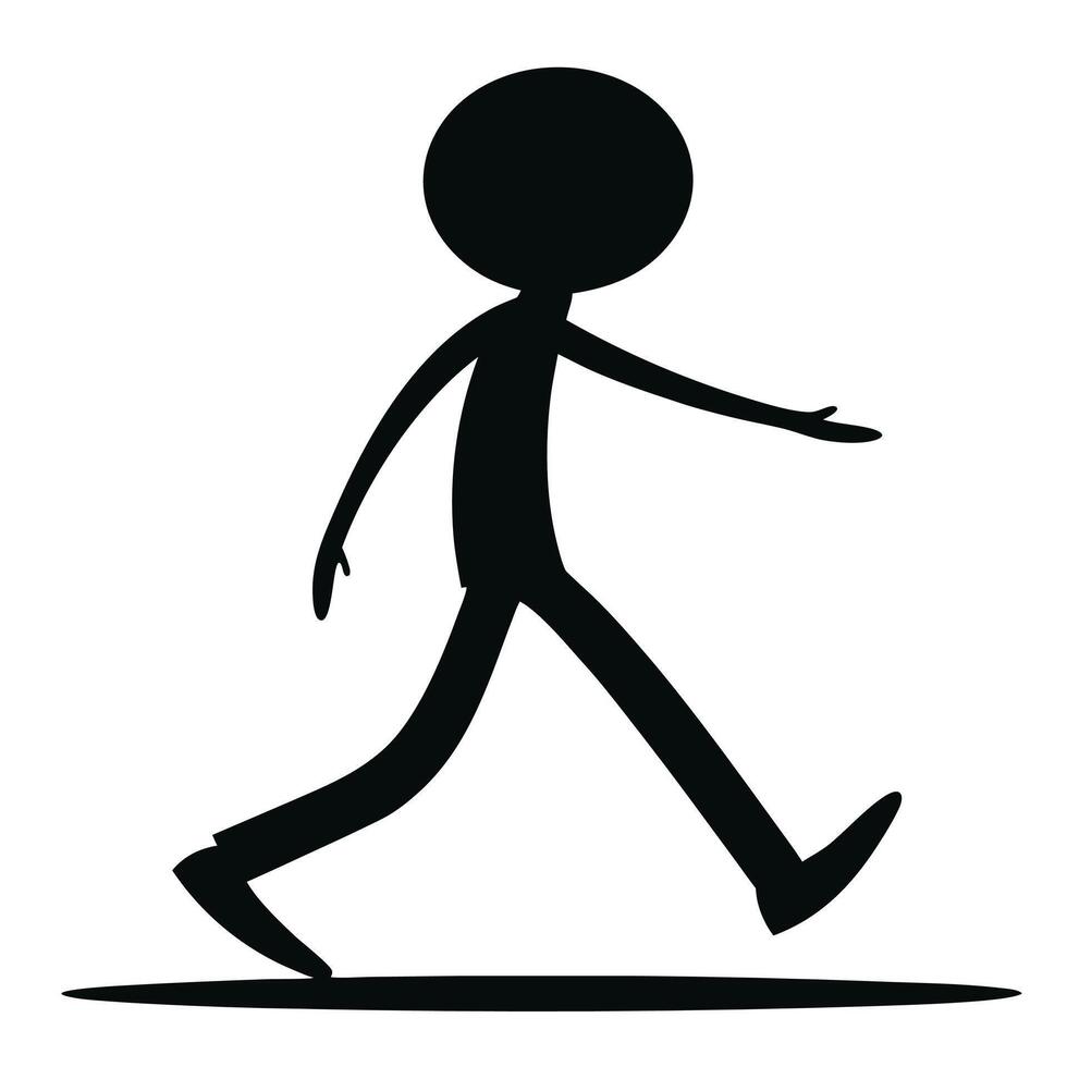Simple Black Stick Figure Walking On White Background Graphic Illustration vector