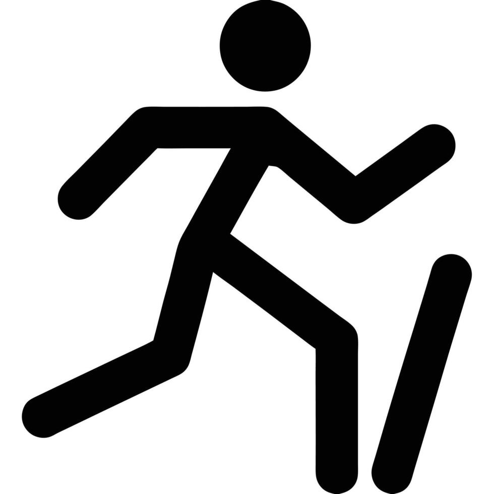 Hiking Stick Figure Icon Illustration Person Climbing Hill Black And White Style vector