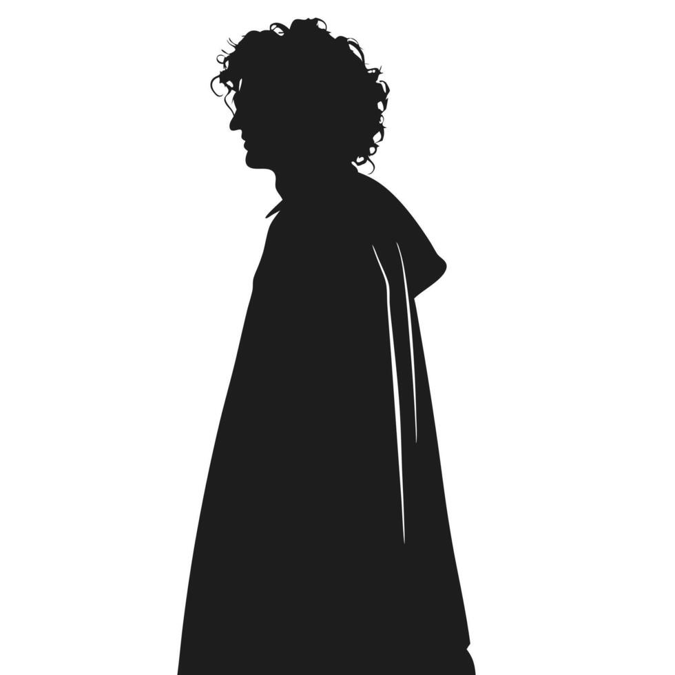 Silhouette Portrait Of A Man With Curly Hair Wearing A Cape vector
