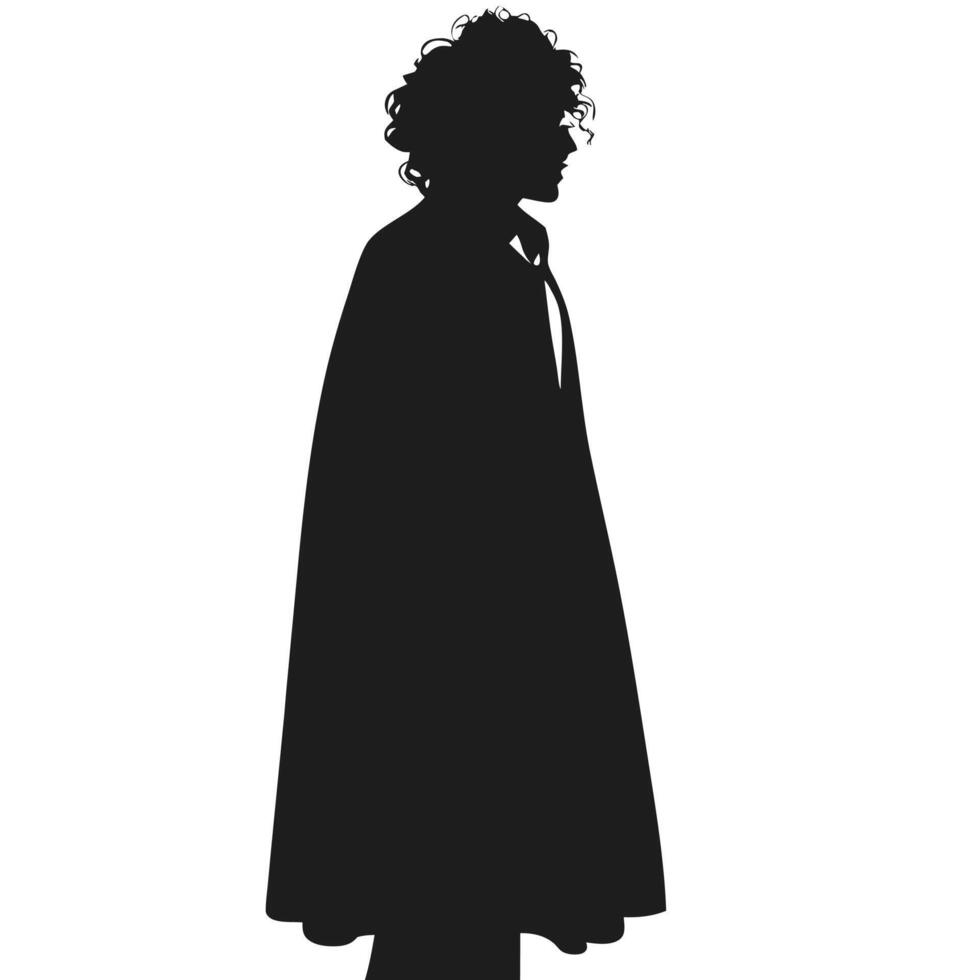 Person Silhouette Cloaked Figure With Curly Hair Illustration Artwork vector