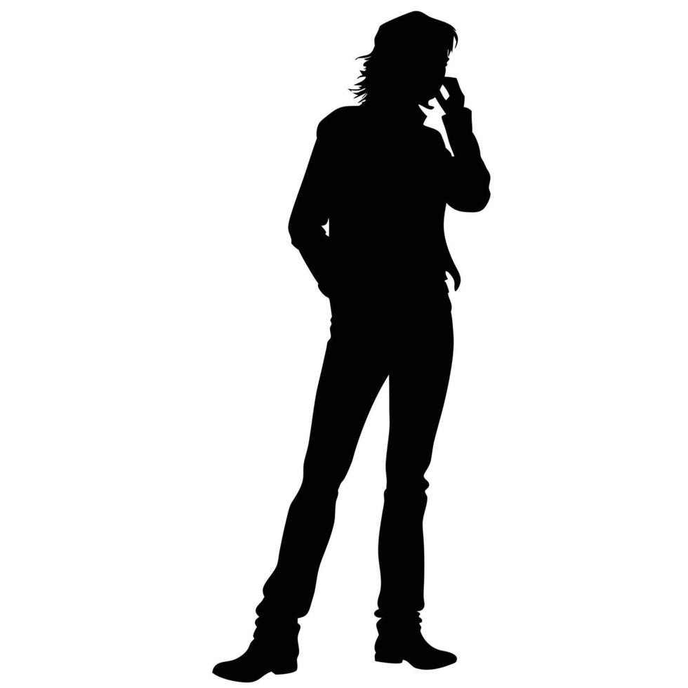 Silhouette Of A Young Man Talking On A Mobile Phone Standing Casually vector