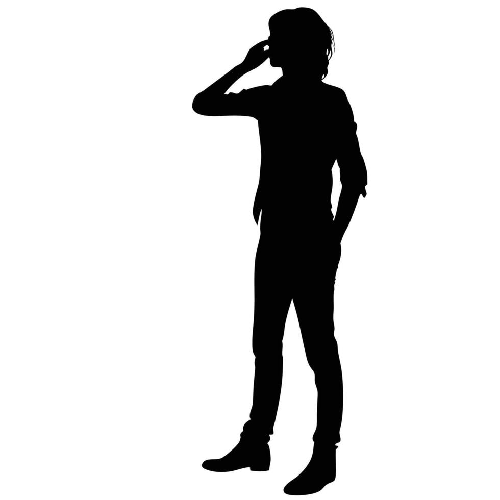Stylish Man Silhouette With Casual Pose And Hand On Head Gesture vector