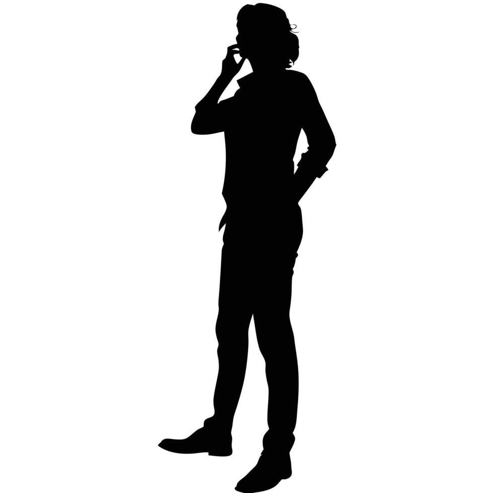 Silhouette Of Woman Talking On The Phone Mobile Communication Business Call vector