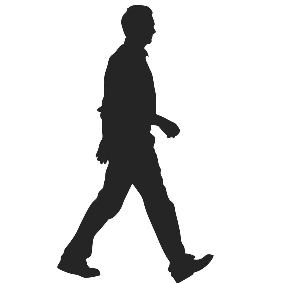 Silhouette Of Mature Man Walking In Profile On White Background Illustration vector