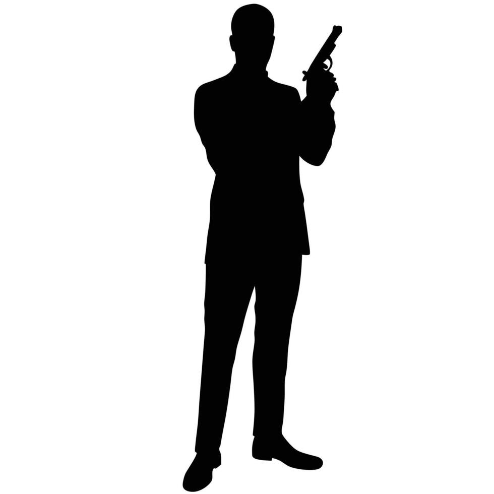 Silhouette Of A Man Holding A Gun Standing In An Elegant Posture vector