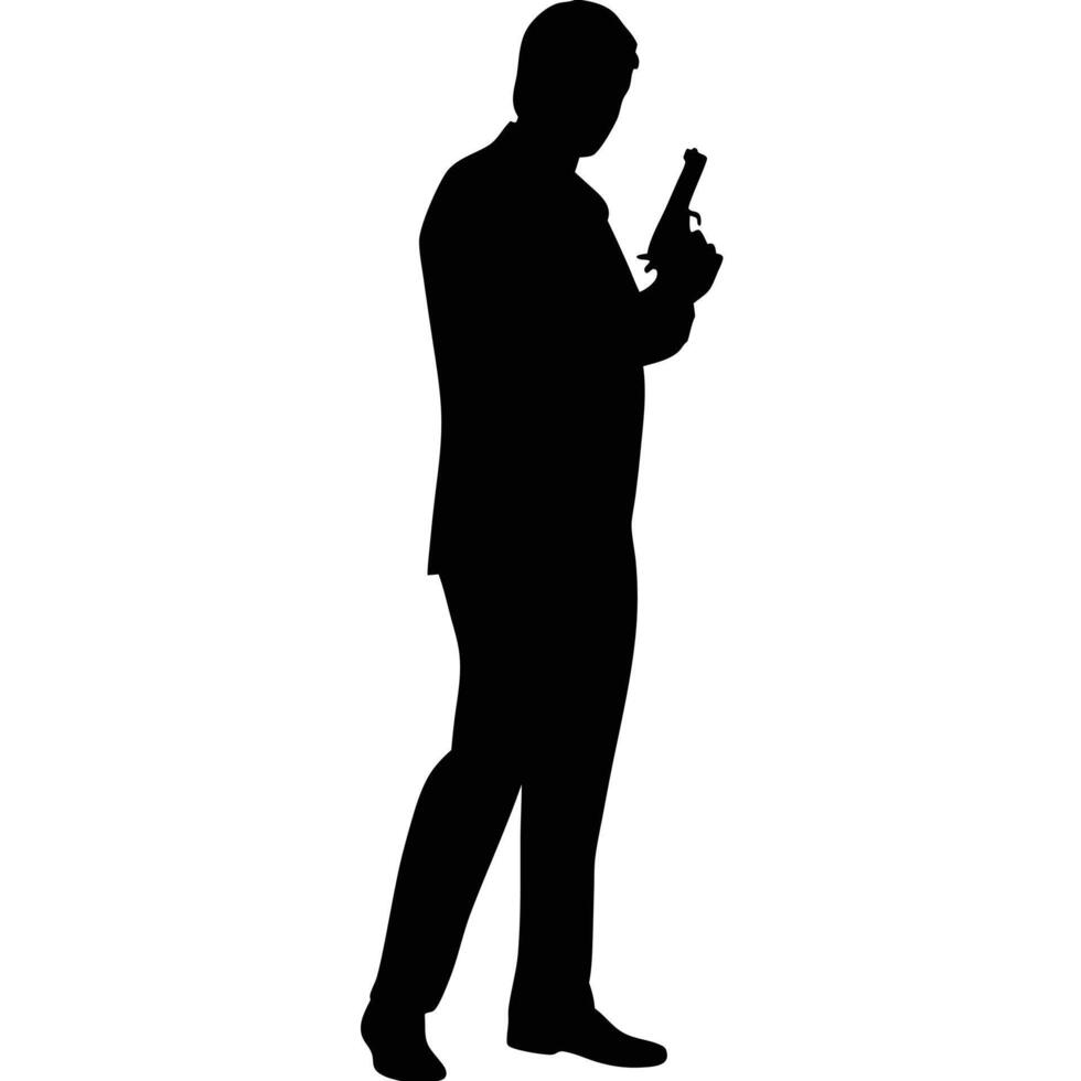 Silhouette Of A Man In Suit Holding Gun In A Dangerous Criminal Action vector