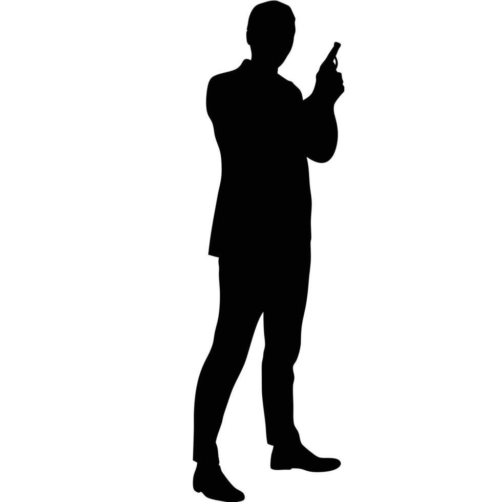 Silhouette Of A Man In A Suit Aiming A Handgun At Something vector