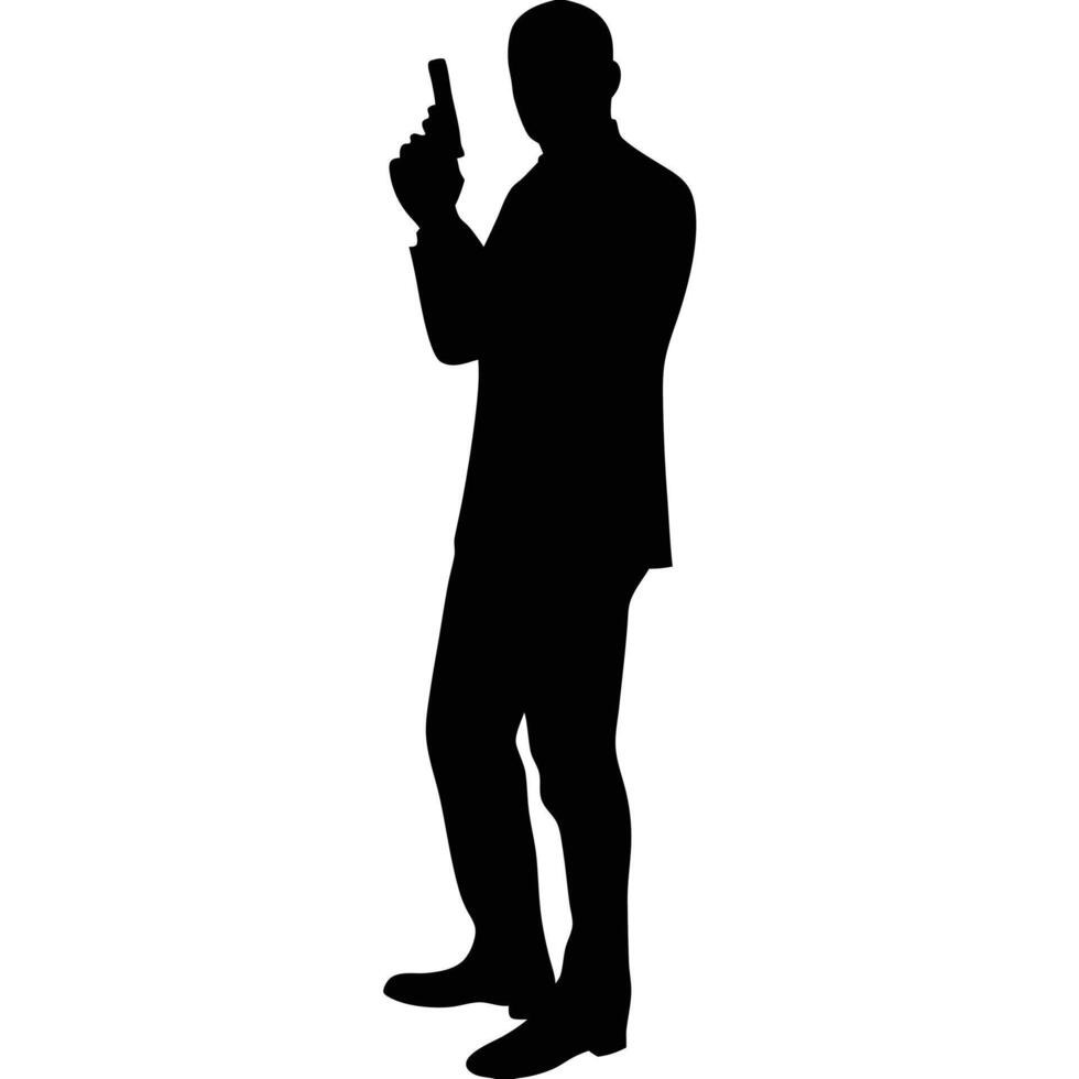 Silhouette Of A Man Holding A Handgun Wearing A Suit Graphic vector