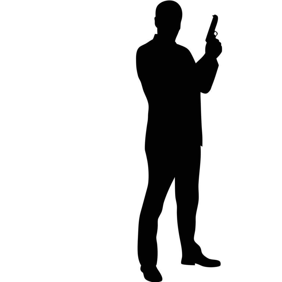 Silhouette Of A Man In Suit Holding A Gun Illustration vector