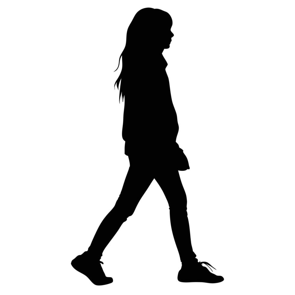 Silhouette Of A Young Woman Walking Isolated On White Background Full Body vector
