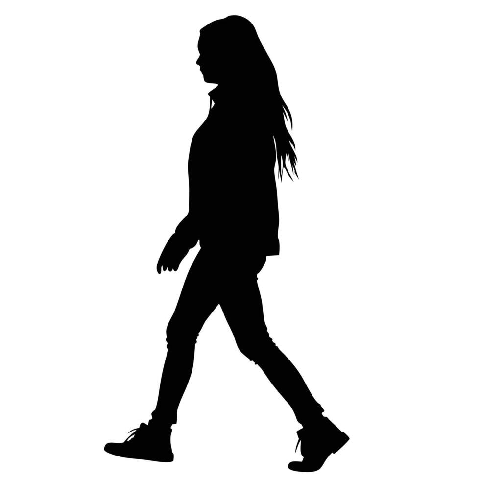 Silhouette Of A Young Woman Walking On A White Background Illustration vector