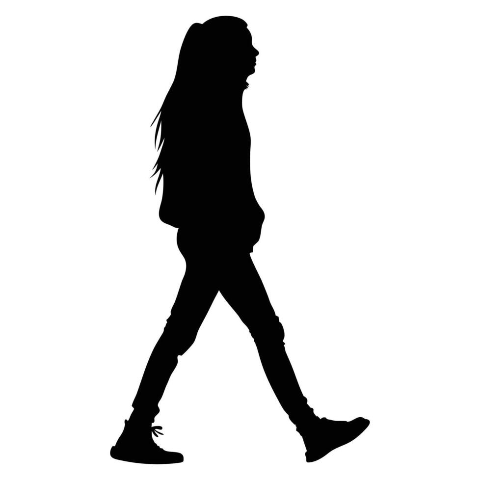 Silhouette Of A Walking Woman In Casual Clothing Isolated On White Background vector