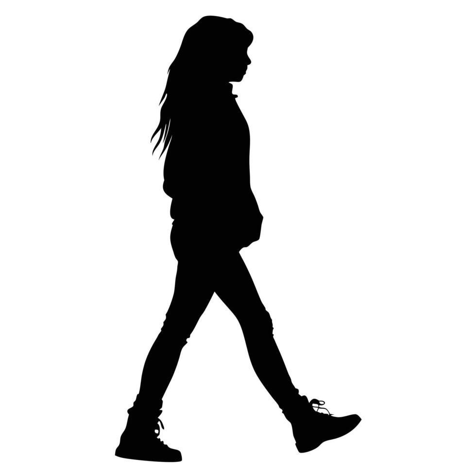 Silhouette Of Young Woman Walking Casual In Jeans And Boots Illustration vector