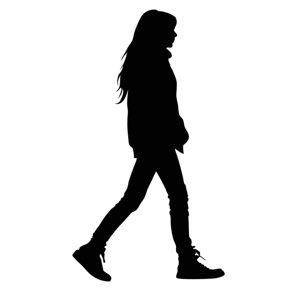 Woman Walking Silhouette Illustration Isolated On White Background With Long Hair vector