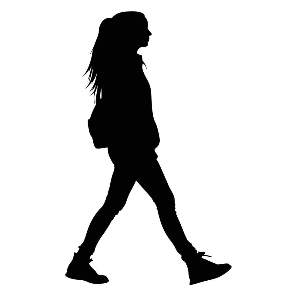 Female Silhouette Walking With Backpack Isolated On White Background Graphic Resource vector