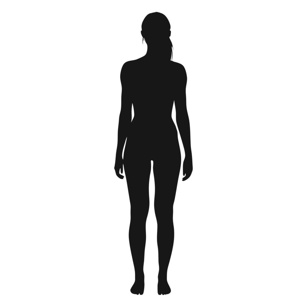 Full Length Silhouette Of A Woman With Ponytail Standing Isolated vector
