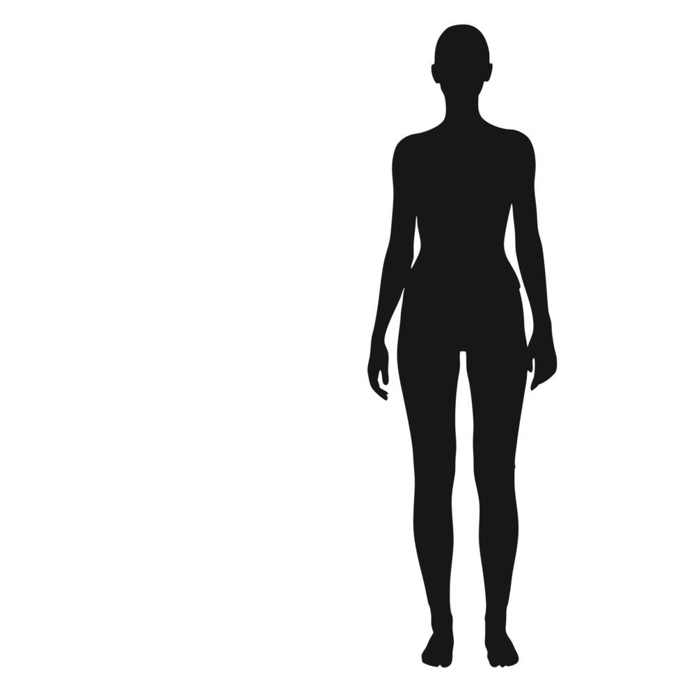 Full Length Female Silhouette Standing Against White Background Isolated Illustration vector